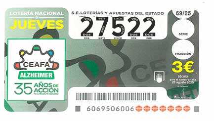 Décimo 27522 del sorteo 69-28/08/2025 Jueves