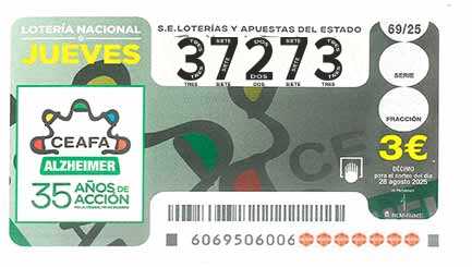 Décimo 37273 del sorteo 69-28/08/2025 Jueves