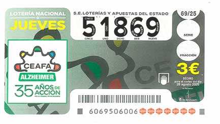 Décimo 51869 del sorteo 69-28/08/2025 Jueves
