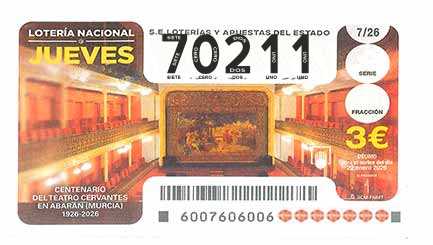 Décimo 70211 del sorteo 7-22/01/2026 Jueves