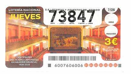 Décimo 73847 del sorteo 7-22/01/2026 Jueves