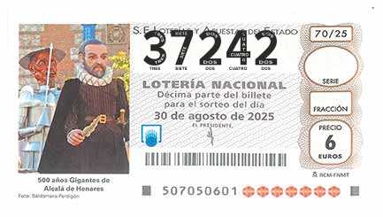 Décimo 37242 del sorteo 70-30/08/2025 Sábado