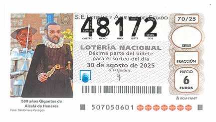Décimo 48172 del sorteo 70-30/08/2025 Sábado