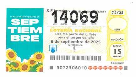 Décimo 14069 del sorteo 72-06/09/2025 Sábado