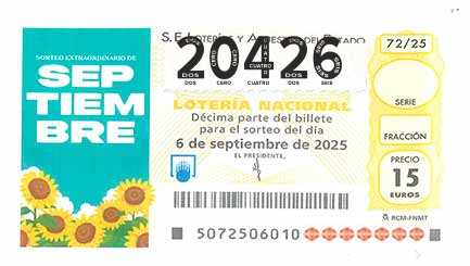 Décimo 20426 del sorteo 72-06/09/2025 Sábado
