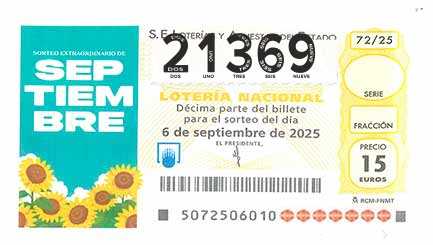 Décimo 21369 del sorteo 72-06/09/2025 Sábado