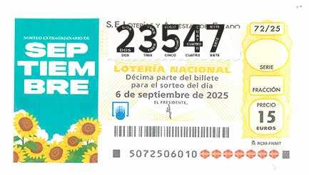 Décimo 23547 del sorteo 72-06/09/2025 Sábado