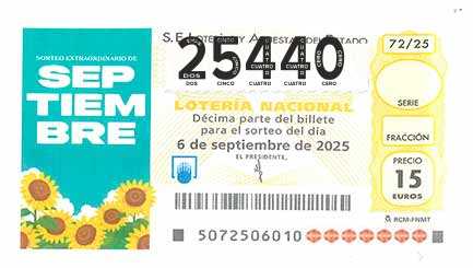 Décimo 25440 del sorteo 72-06/09/2025 Sábado