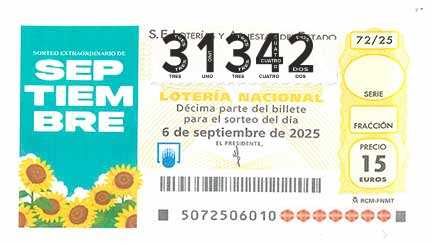 Décimo 31342 del sorteo 72-06/09/2025 Sábado