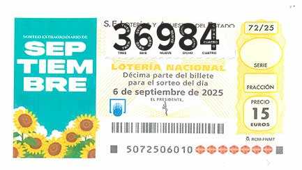 Décimo 36984 del sorteo 72-06/09/2025 Sábado