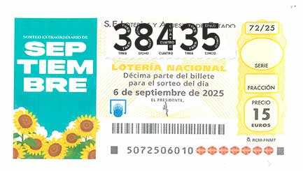 Décimo 38435 del sorteo 72-06/09/2025 Sábado