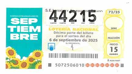 Décimo 44215 del sorteo 72-06/09/2025 Sábado