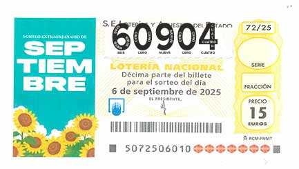 Décimo 60904 del sorteo 72-06/09/2025 Sábado
