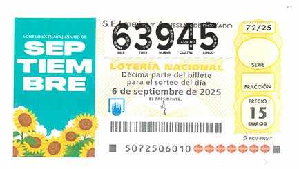 Décimo 63945 del sorteo 72-06/09/2025 Sábado