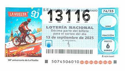Décimo 13116 del sorteo 74-13/09/2025 Sábado
