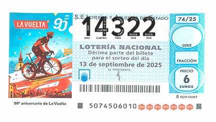 Décimo 14322 del sorteo 74-13/09/2025 Sábado