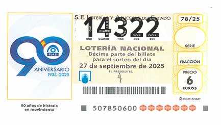 Décimo 14322 del sorteo 78-27/09/2025 Sábado