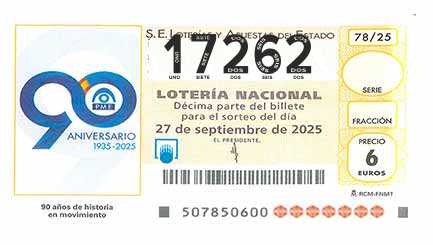 Décimo 17262 del sorteo 78-27/09/2025 Sábado
