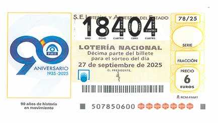 Décimo 18404 del sorteo 78-27/09/2025 Sábado