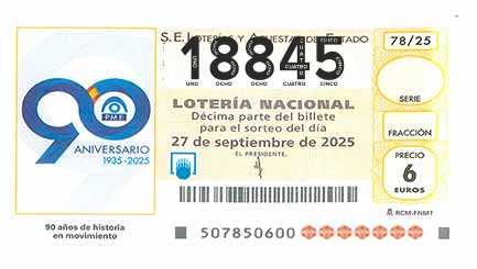 Décimo 18845 del sorteo 78-27/09/2025 Sábado