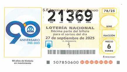 Décimo 21369 del sorteo 78-27/09/2025 Sábado