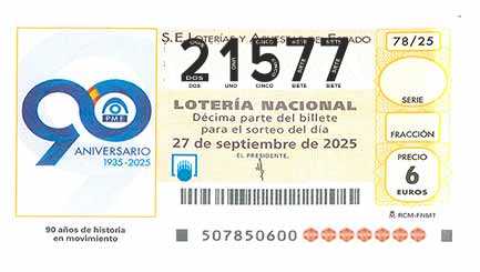 Décimo 21577 del sorteo 78-27/09/2025 Sábado