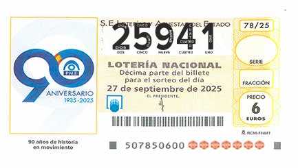 Décimo 25941 del sorteo 78-27/09/2025 Sábado