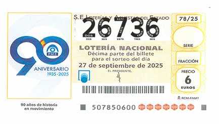 Décimo 26736 del sorteo 78-27/09/2025 Sábado