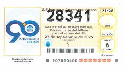 Décimo 28341 del sorteo 78-27/09/2025 Sábado