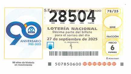Décimo 28504 del sorteo 78-27/09/2025 Sábado