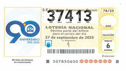 Décimo 37413 del sorteo 78-27/09/2025 Sábado