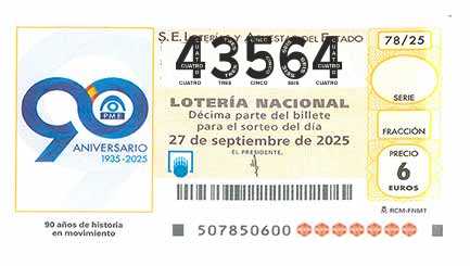 Décimo 43564 del sorteo 78-27/09/2025 Sábado