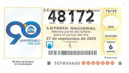 Décimo 48172 del sorteo 78-27/09/2025 Sábado