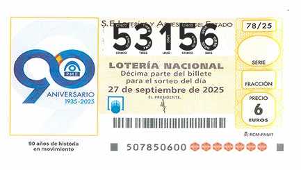 Décimo 53156 del sorteo 78-27/09/2025 Sábado