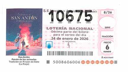 Décimo 10675 del sorteo 8-24/01/2026 Sábado