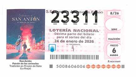 Décimo 23311 del sorteo 8-24/01/2026 Sábado