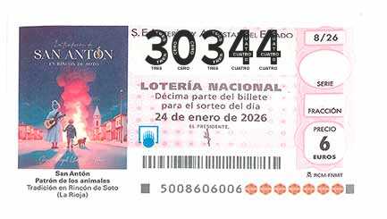 Décimo 30344 del sorteo 8-24/01/2026 Sábado