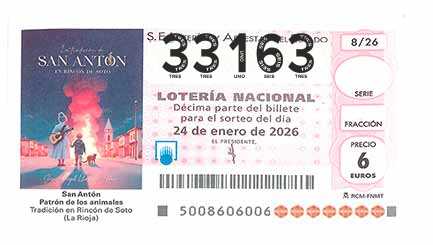 Décimo 33163 del sorteo 8-24/01/2026 Sábado