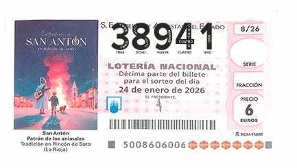 Décimo 38941 del sorteo 8-24/01/2026 Sábado