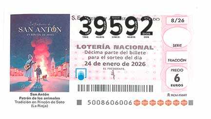 Décimo 39592 del sorteo 8-24/01/2026 Sábado