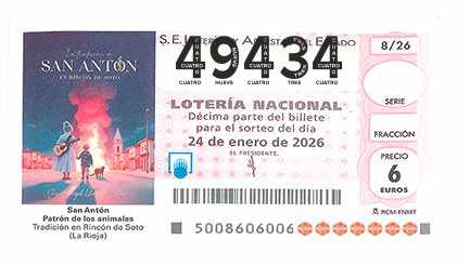 Décimo 49434 del sorteo 8-24/01/2026 Sábado