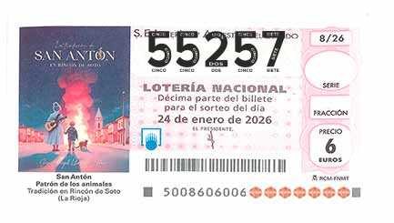 Décimo 55257 del sorteo 8-24/01/2026 Sábado