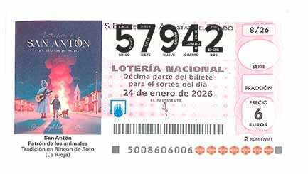 Décimo 57942 del sorteo 8-24/01/2026 Sábado