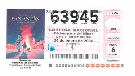 Décimo 63945 del sorteo 8-24/01/2026 Sábado