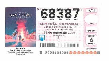 Décimo 68387 del sorteo 8-24/01/2026 Sábado