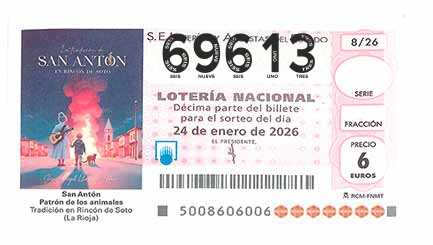 Décimo 69613 del sorteo 8-24/01/2026 Sábado