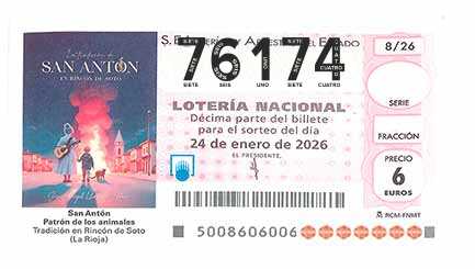 Décimo 76174 del sorteo 8-24/01/2026 Sábado