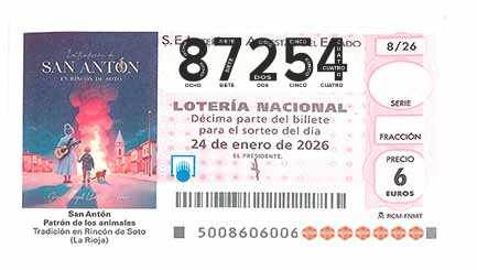 Décimo 87254 del sorteo 8-24/01/2026 Sábado