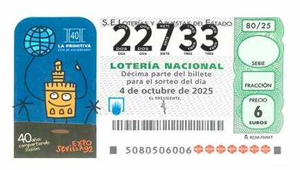 Décimo 22733 del sorteo 80-04/10/2025 Sábado
