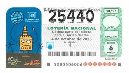 Décimo 25440 del sorteo 80-04/10/2025 Sábado